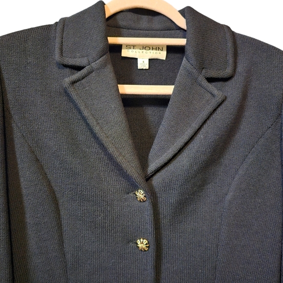 St. John Santana Black 2 Piece Set Knit Blazer and High Rise Straight Le… - Picture 3 of 7